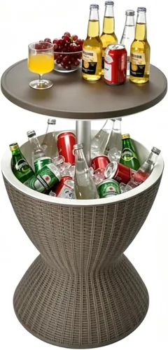 Miniatura 11 de Tangkula Mesa de Bar para Exteriores, Mesa de Patio de Ratán con Enfriador de Cerveza y Vino de 8 Galones, Cubo de Hielo para Todo Clima