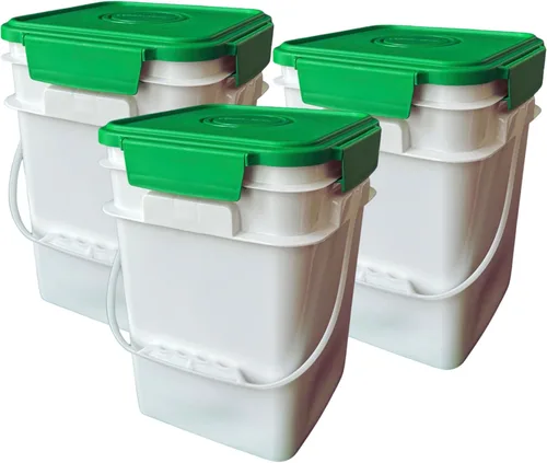 Miniatura 13 de House Naturals Cubo cuadrado de grado alimenticio de 4 galones con asas de plástico y tapa (paquete de 3) contenedores fabricados en Estados Unidos