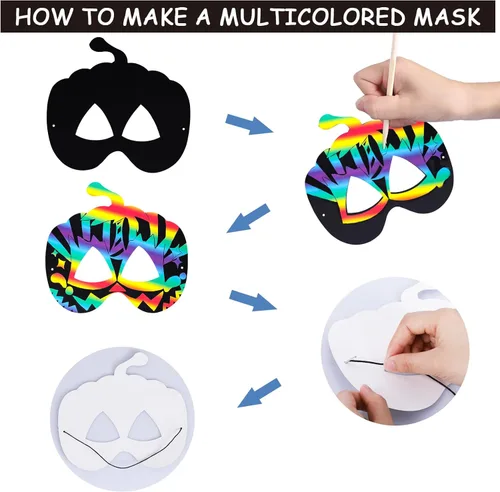 Miniatura 4 de Max Fun 36 máscaras de Halloween para arañar, kit de manualidades para niños, cumpleaños, cosplay, decoración de aula, papel mágico para rascar