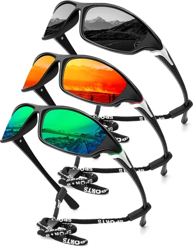 Miniatura 23 de KALIYADI 4 Pack Polarized Sunglasses-Men Sports Sun-glasses: Mens Sunglasses UV Protection for Fishing Driving Cycling A02-negro/azul hielo/rojo