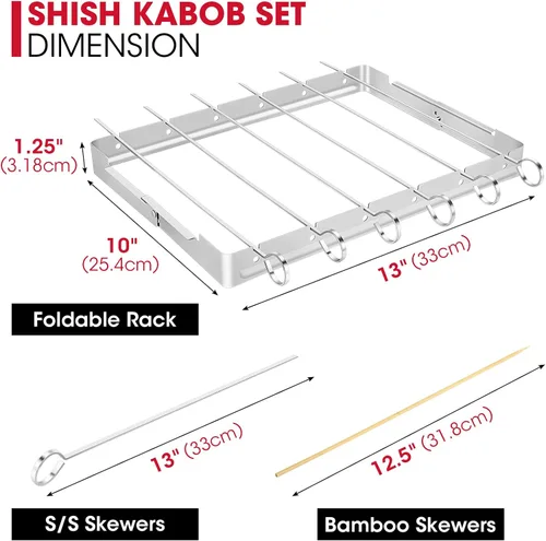 Miniatura 4 de Unicook conjunto reforzado de acero inoxidable barbacoa pincho Shish Kabob, 6 unidades 13 pulgadas L brochetas para barbacoa y Parrilla rack