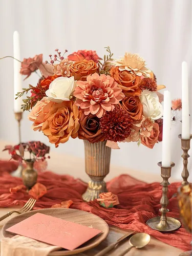 Miniatura 185 de FACINOC Ramos de Rosas Artificiales Naranjas, Juego de Caja de Flores Artificiales con Tallos para DIY, Bodas, Despedidas de Soltera, Decoraciones