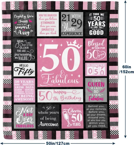 Miniatura 2 de Regalos de cumpleaños número 50 para ella, manta acogedora de 50 x 60 pulgadas, ideas de decoración únicas para mujeres de 50 años, el mejor regalo