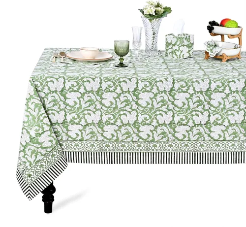 Miniatura 41 de Ridhi - Mantel cuadrado 100% algodón con estampado en bloque, lavable, para Halloween, Acción de Gracias, Navidad, fiestas, bodas, decoración