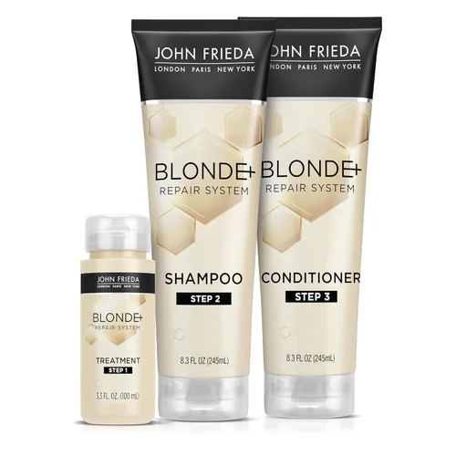 John Frieda Blonde+ Paquete de sistema de reparación de cabello, incluye sistema de reparación completo, tratamiento previo al champú de 3.3 onzas,