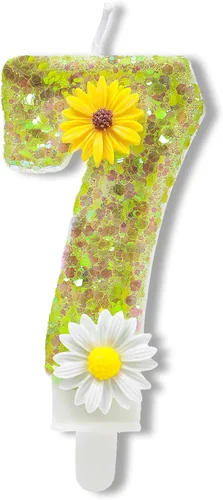Miniatura 9 de Velas de pastel de cumpleaños 4, velas verdes número 4 con margarita, perfectas para fiestas de cumpleaños o celebraciones de vacaciones