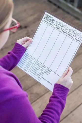 Miniatura 4 de YARD FARKLE SCORE CARDS with Rules on the back- Laminated Farkle Score Card, Reusable Score Card, Size- 8.5" x 11" (ONE Farkle Score Card)