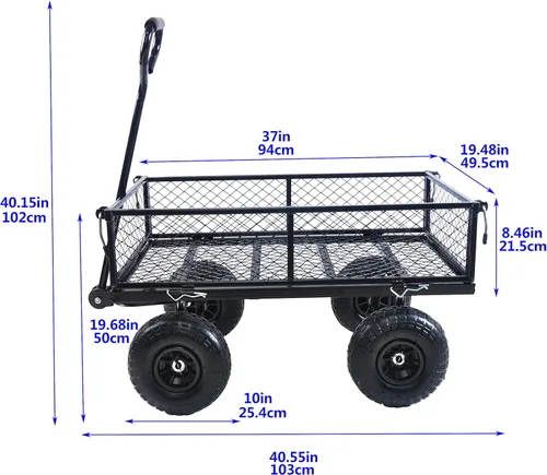 Miniatura 2 de Carrito de utilidad para exteriores de alta resistencia, carrito de jardín con lados extraíbles, carrito de herramientas rodante de acero, carrito