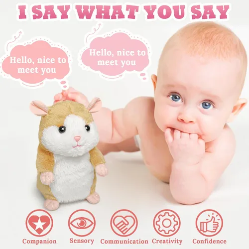 Miniatura 2 de YH YUHUNG - Hámster parlante interactivo que repite lo que dices, imita tu voz con tono agudo y asintiendo con la cabeza, peluche suave y duradero