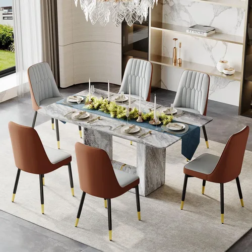 Miniatura 17 de Conjunto de mesa de comedor MUUOKY para 4, mesa de cocina de 63'' y sillas para 4, conjunto de mesa gris y 4 sillas modernas, adecuado para comedor