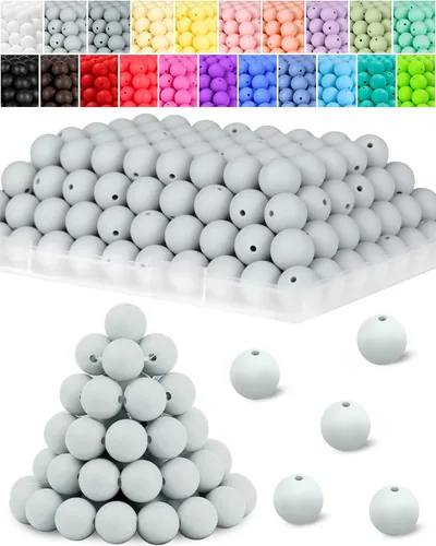 Miniatura 12 de 120 cuentas de silicona de FIVEIZERO para hacer llaveros, cuentas focales redondas de goma de silicona turquesa de 0.59 pulgadas a granel