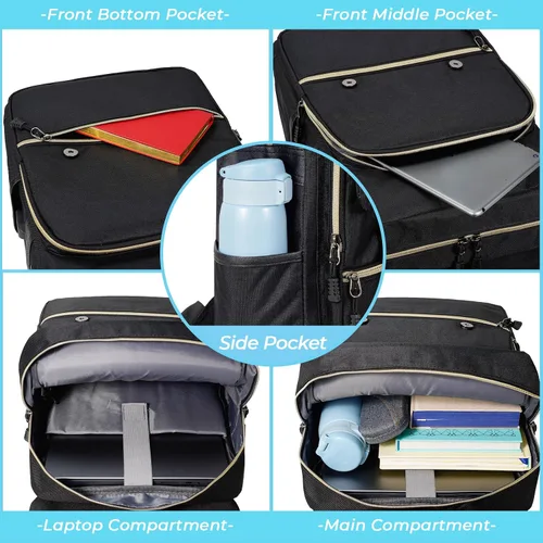 Miniatura 5 de Ronyes - Mochila vintage para laptop para mujeres y hombres, de 15.6 pulgadas, mochila casual de día con puerto de carga USB para trabajo