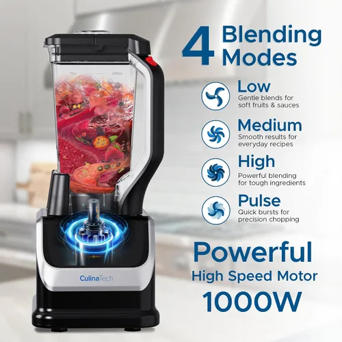 Miniatura 5 de Licuadora profesional de 1000 W, licuadora trituradora de encimera de 67.6 onzas para batidos, trituración de hielo y frutas congeladas, color negro