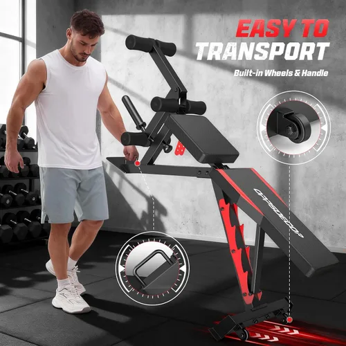 Miniatura 5 de OPPSDECOR 1200LBS Weight Bench with Wide-Range Leg Extension & Curl (Full ROM), Adjustable Workout Bench Press with Wheels & Handle, Incline/Flat