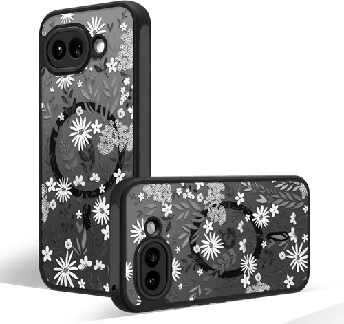 Miniatura 58 de Funda magnética para Google Pixel 10A [Compatible con MagSafe] Funda con patrón floral de flores negras para mujeres y niñas, con borde de TPU Rama