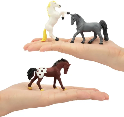 Miniatura 4 de Toymany Juego de 12 figuras de caballos pequeños de 2-3 pulgadas, figuras de ponis y potros pequeños de plástico, decoración para pasteles