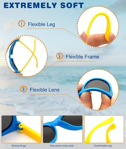 Miniatura 3 de JASPIN Lentes de sol polarizados para niños y niñas, marco flexible de goma TPEE para niños y niñas de 2 a 10 años, 100% protección UV. Gafas de sol