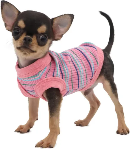 Miniatura 2 de LOPHIPETS Camiseta Chaleco 100% Algodón Acanalado para Perros Pequeños Teacup Chihuahua Yorkie Ropa de Cachorro Camiseta sin Mangas-Rosa/XS