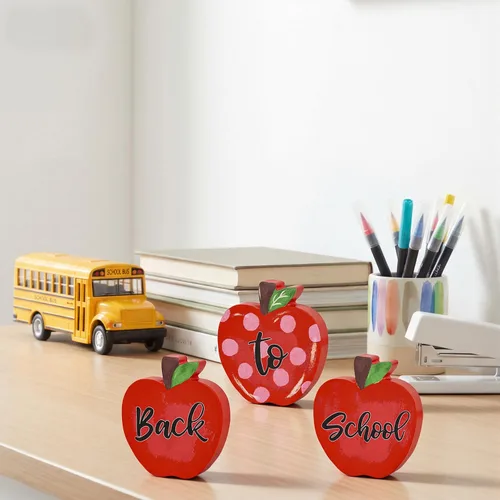 Miniatura 6 de Smile Back to School Wooden Tabletop Decor - Red Apple "Back to School" Desktop Signs - Classroom & Home Office Decorations Gift
