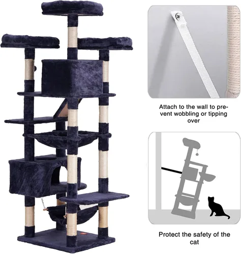 Miniatura 5 de Heybly Árbol para gatos, torre para gatos grandes de 73 pulgadas de alto, 20 libras, resistente para gatos de interior, condominio para gatos