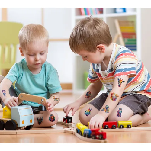 Miniatura 3 de UVUXO Tatuaje temporal de animales de acuarela para niños, 60 estilos temporales para niñas, niños, cuerpo, brazo, hombro, tatuajes, calcomanías