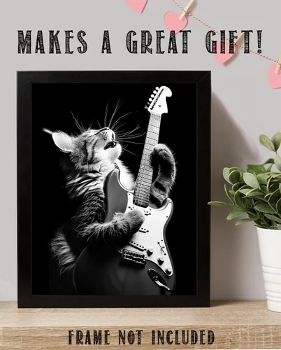 Miniatura 4 de Purrrfect - Póster sin marco de 11 x 14 pulgadas, arte de rockero felino, decoración de pared musical de guitarra eléctrica, ambiente clásico