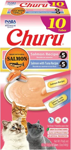 Miniatura 13 de Inaba Churu Golosinas para gatos, puré cremoso sin cereales que se puede lamer y exprimir, suplemento con vitamina E y taurina, 0.5 onzas en cada