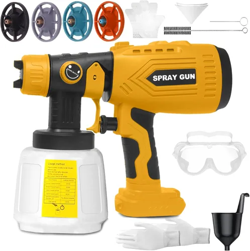Pulverizador de pintura inalámbrico para batería Dewalt de 20 V (batería no incluida), pistola de pintura eléctrica con 4 boquillas de cobre y 3