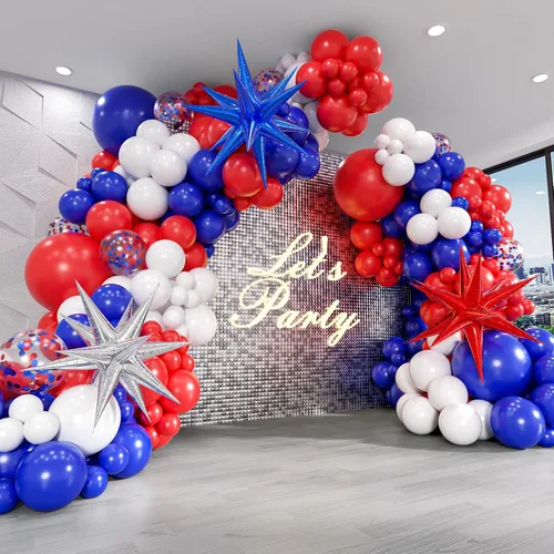 Kit de arco de guirnalda de globos rojos, blancos y azules, 5, 10, 12, 18 pulgadas, globos de látex de confeti rojo, blanco y azul, para