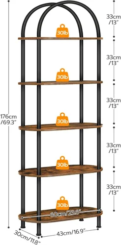 Miniatura 3 de HOOBRO Estantería Abierta de 5 Niveles, Estantería Arqueada Industrial con Estante de Exhibición, Estantería de Madera con Estante de Almacenamiento