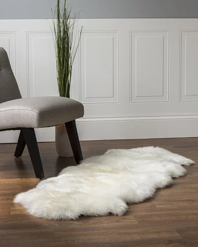 Miniatura 2 de Alfombra de piel de oveja doble auténtica, color marfil, piel natural, no teñida, extragruesa, suave, lujosa, lana (25.6-82.7 in)