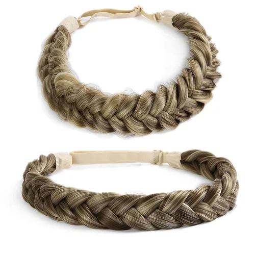 Miniatura 12 de Diadema trenzada, 2 combinaciones de 3 hebras, desordenada, ancha, esponjosa, elástica, diadema trenzada, accesorio de belleza para mujeres y niñas