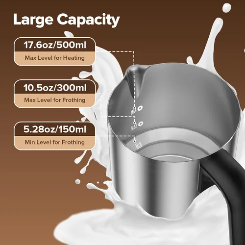 Miniatura 4 de Espumador de leche y vaporizador, espumador de leche eléctrico desmontable y de gran capacidad, máquina automática de espuma caliente y fría