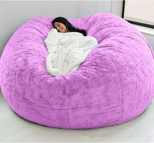 Miniatura 24 de HWOEK Puf de gran tamaño de piel gigante (sin relleno) para muebles de sala de estar de adultos, grande, redondo, suave, esponjoso, sofá perezoso