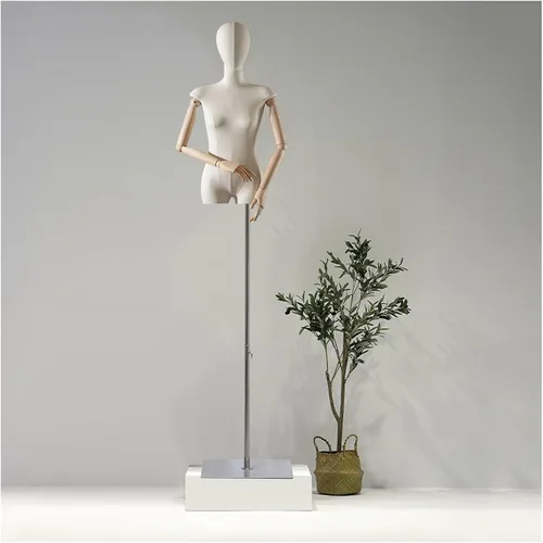 Adjustable Female Dress Form Mannequin with Wooden Arms & Head, 56''-80'' Height, Sturdy Metal Stand for Sewing, Tailoring & Clothing Display –