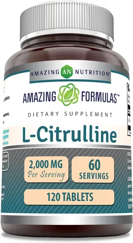 Amazing Formulas L Citrulina 2000 mg por porción, 120 tabletas suplemento | Suplemento de aminoácidos para hombres y mujeres | Sin OMG | Sin gluten