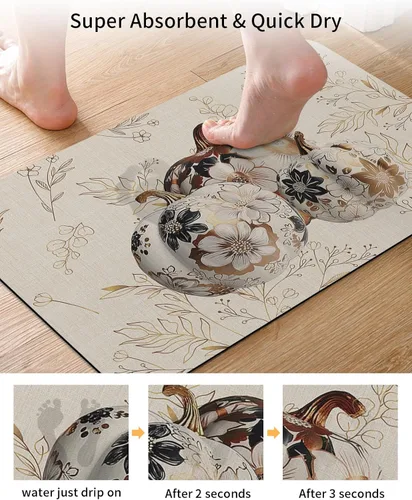 Miniatura 3 de Tapete de baño de otoño para bañera, tapete antideslizante de secado rápido y absorbente, tierra de diatomeas, cocina, ducha, fregadero, lavable
