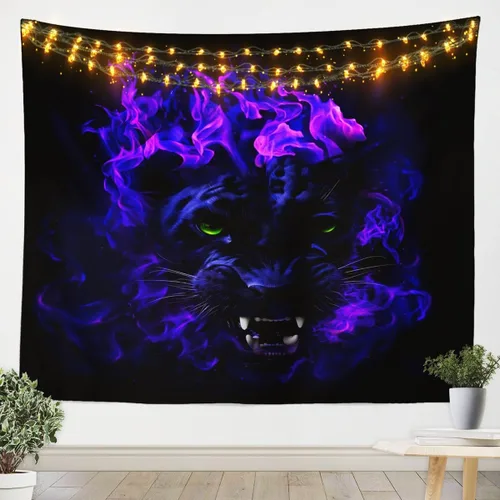 Tapiz de leopardo para colgar en la pared, tapiz de pantera negra para niños y niñas, tapiz de pared de guepardo de safari, fuego azul, decoración