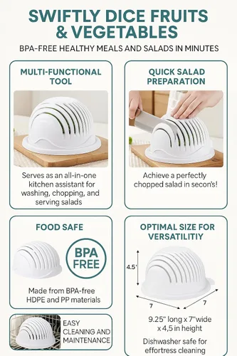 Miniatura 2 de Cortador de ensaladas rápido, cortador de ensalada, dados rápidamente frutas y verduras, comidas saludables sin BPA y ensaladas en minutos, Blanco