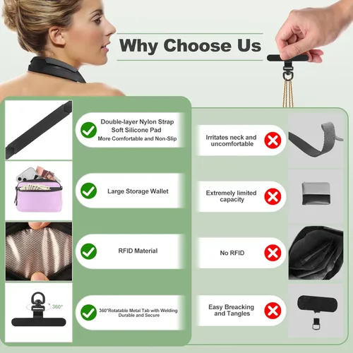 Miniatura 7 de YFWE Correa de clip and go para teléfono con cartera cruzada, cordón ajustable para teléfono con cartera RFID desmontable, correa universal