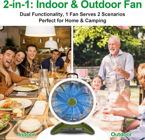 Miniatura 6 de Ventilador de campamento con batería de 45000 mAh con LED, aspas grandes de 12 pulgadas, ventilador portátil recargable de alta velocidad, Verde