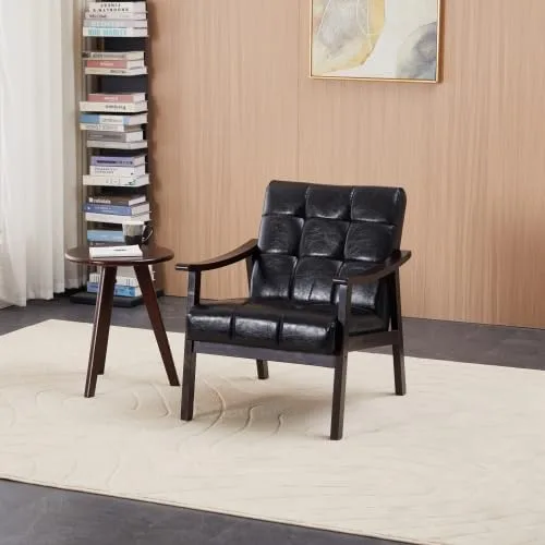 Miniatura 9 de HopeHope Sillón de madera tapizado de poliuretano moderno, de 29.5 x 27.2 x 33.1 in, 400 libras, color negro, sillas de invitados, sillas