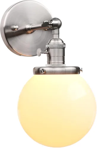 Miniatura 9 de PERMO Aplique de pared industrial vintage con luminaria de globo redondo mini de 5.9 pulgadas de vidrio blanco leche soplado a mano con pantalla
