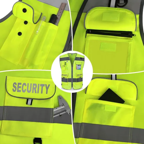 Miniatura 4 de TCCFCCT Chaleco de seguridad para guardia de seguridad de 9 bolsillos, chaleco reflectante de alta visibilidad para hombres y mujeres, chaleco