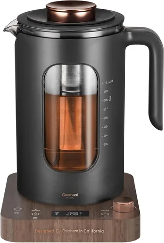 Hervidor Eléctrico de Té, INTASTING - Hervidor Eléctrico de Vidrio con Infusor de Té y Control de Temperatura Preciso, 1200W de Calentamiento Madera
