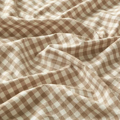 Miniatura 7 de LifeTB Tan Gingham - Juego de sábanas tamaño matrimonial, transpirables, suaves, color beige, gris topo, sábanas a cuadros 100% algodón lavado