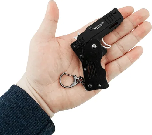 Miniatura 5 de 2 paquetes de mini pistola de goma plegable de metal con llavero y más de 100 bandas de goma.