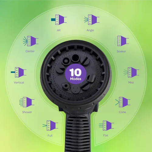 Miniatura 3 de Boquilla de manguera [Negro] Rociador de manguera resistente con 10 patrones de riego ajustables. Diseño de control con pulgar, agarre ergonómico