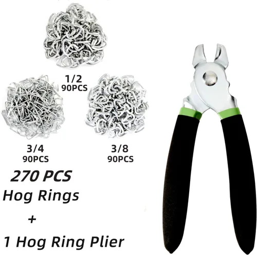 Miniatura 2 de Kit de Alicates para Anillas de Cerdo con 270 Piezas de Anillas de Cerdo de Acero Galvanizado de 3/4", 1/2", 3/8", Kit de Alicates Rectos