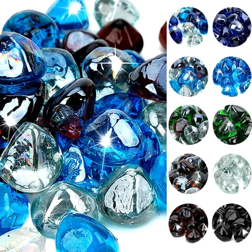 Miniatura 15 de onlyfire Diamantes de vidrio de fuego de 10 libras para hoguera de propano, piedras de vidrio mezclado de 1 pulgada para chimenea de gas y mesa